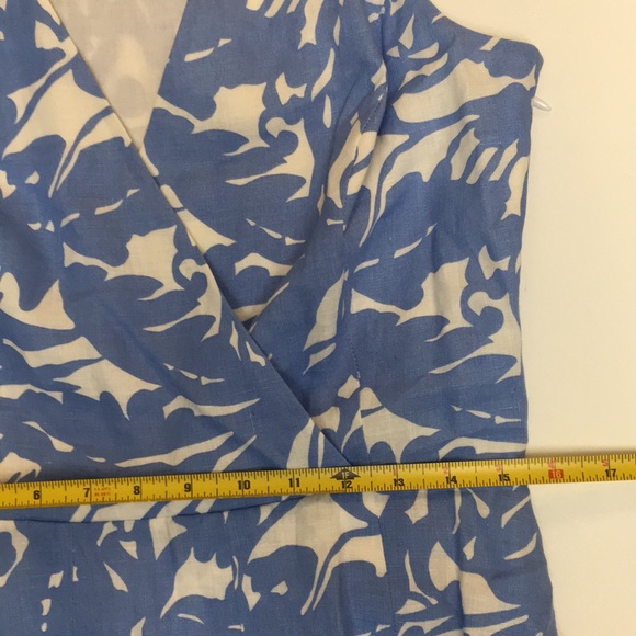 Lauren Ralph Lauren Linen Dress A Line Surplice Cut Blue and White Size 8 - Picture 9 of 15